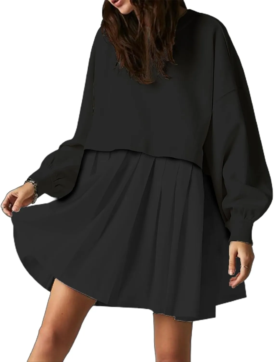 Oversized Sweatshirt Dress Women Long Sleeve Crew Neck Patchwork Pullover Tops Sweatshirt Jump Mini Dress