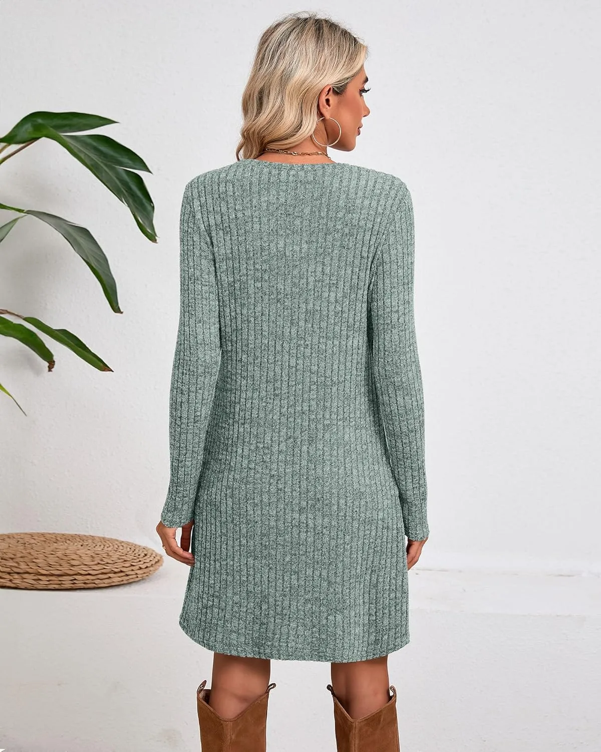 Riyiper 3 Pack Women's Long Sleeve Sweater Tunic Dresses - Loose Fitting Knit Crew Neck for Casual Fall Winter