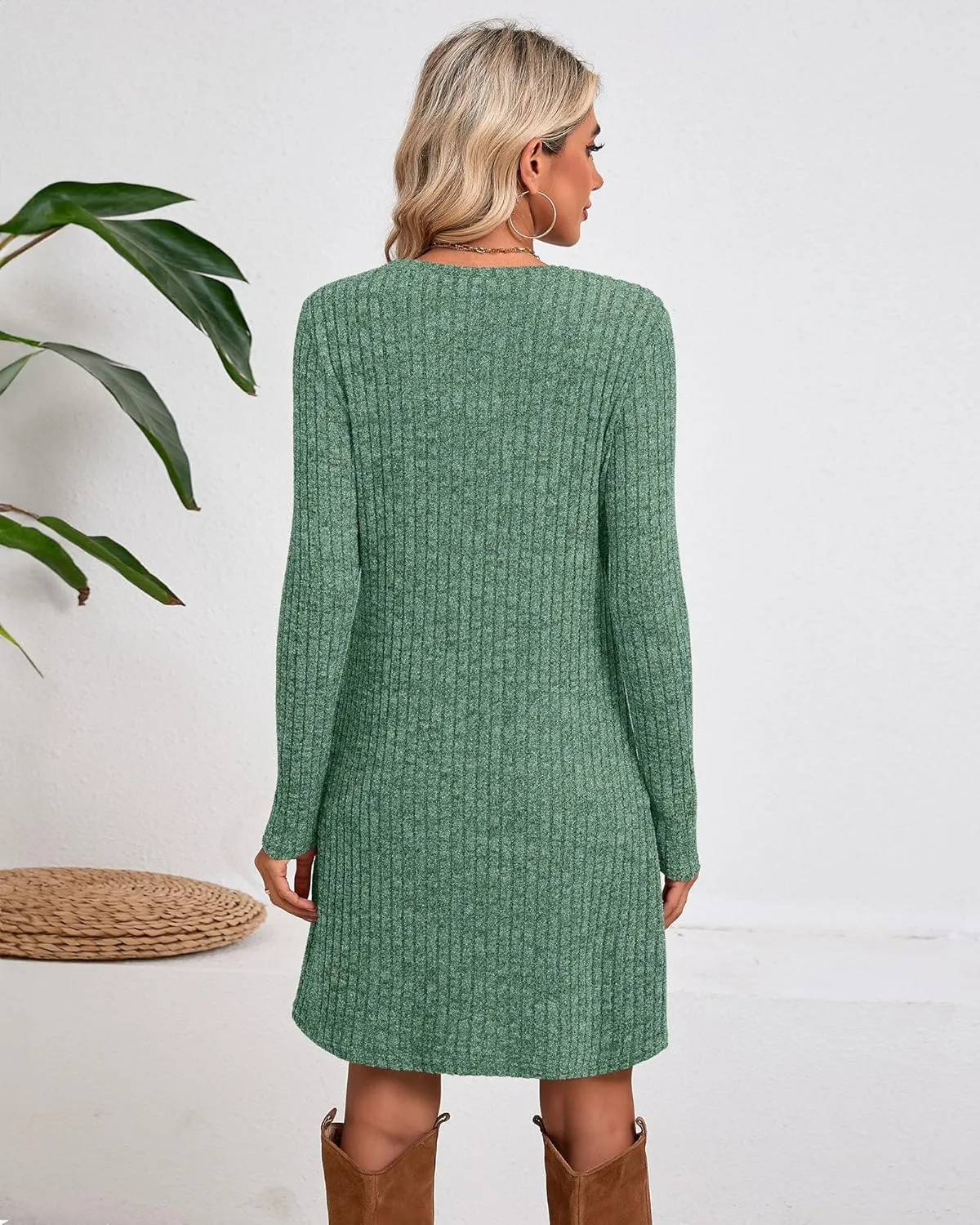 Riyiper 3 Pack Women's Long Sleeve Sweater Tunic Dresses - Loose Fitting Knit Crew Neck for Casual Fall Winter