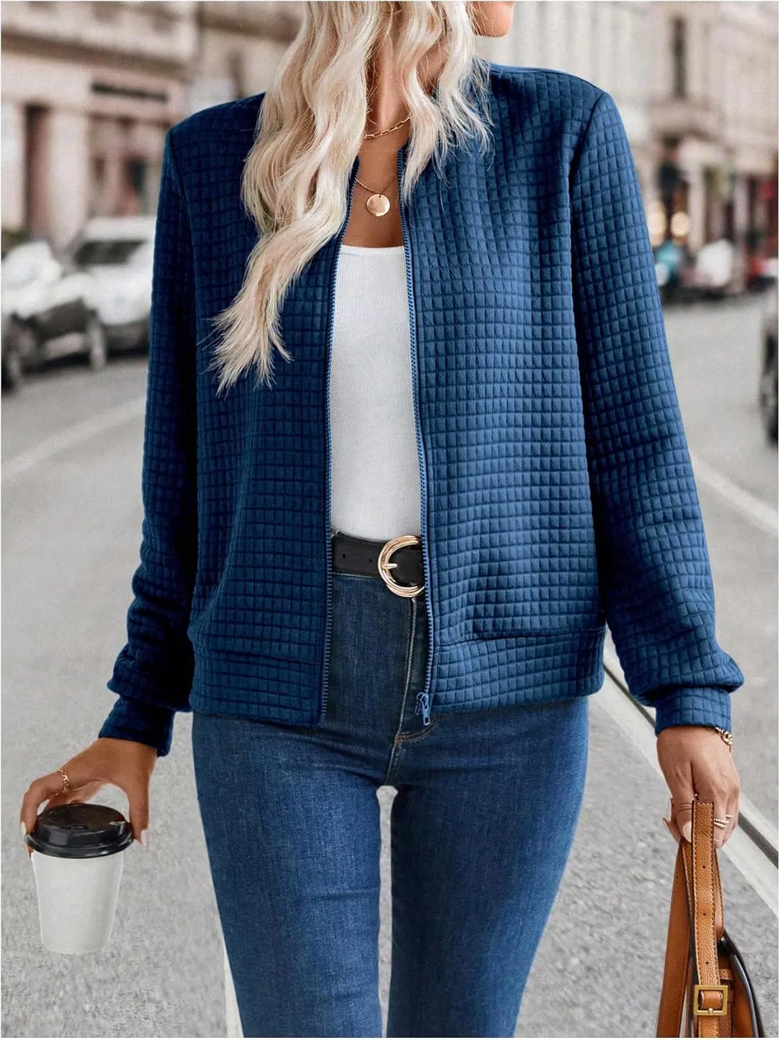 SOLY HUX Women's Lightweight Bomber Jacket Fall Fashion Zip Up Long Sleeve Sweatshirt Casual Outfits 2025