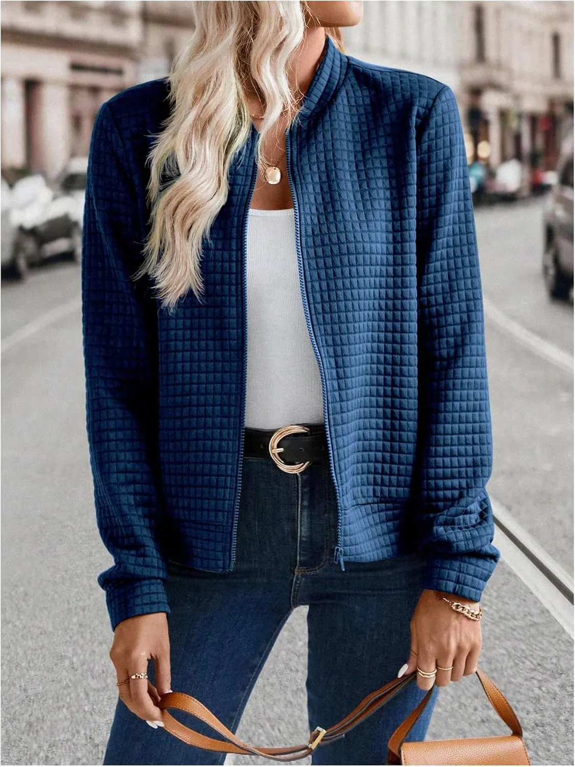 SOLY HUX Women's Lightweight Bomber Jacket Fall Fashion Zip Up Long Sleeve Sweatshirt Casual Outfits 2025