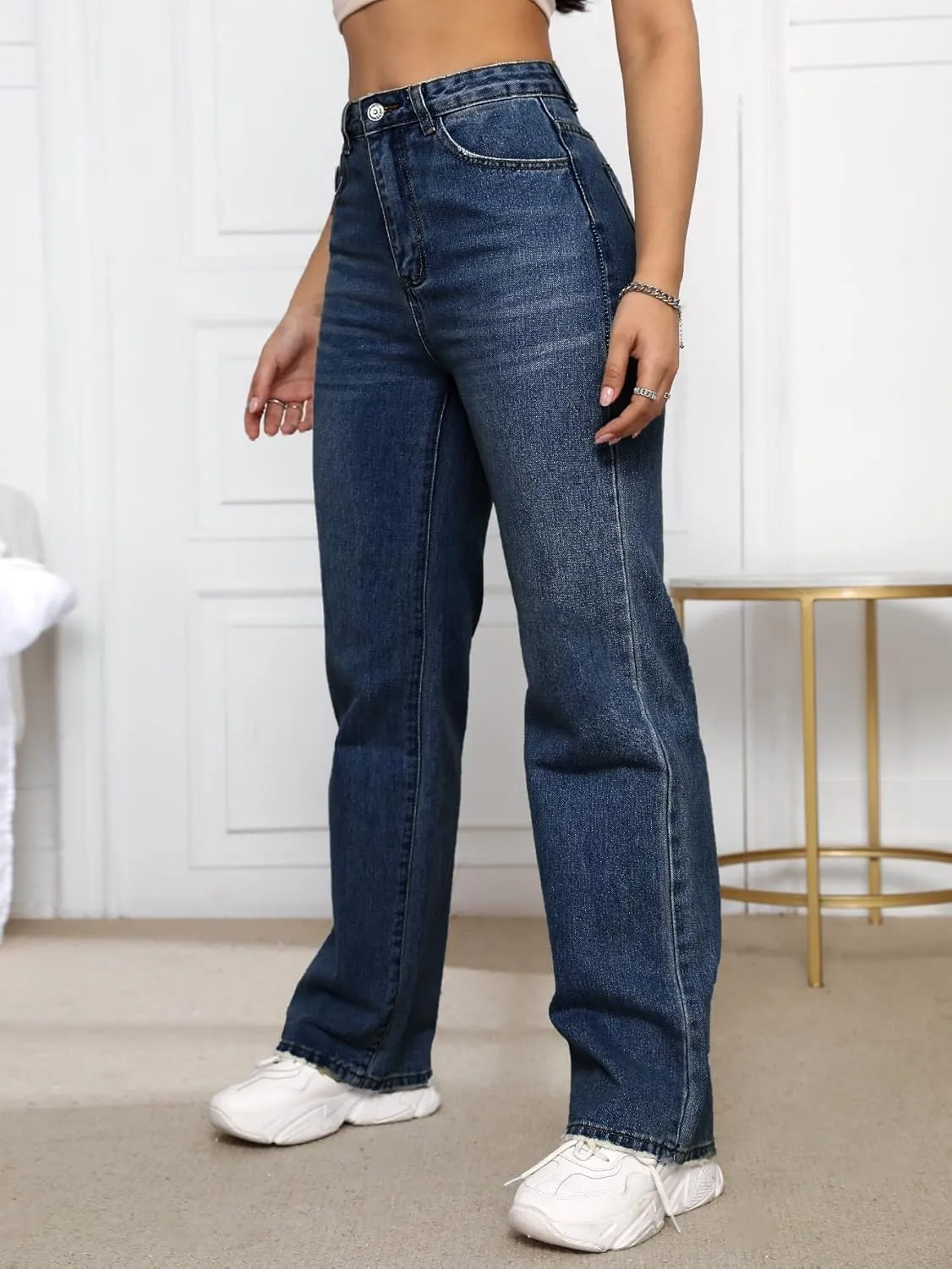SweatyRocks Women's Casual High Waist Zip Up Mom Jeans Solid Straight Leg Denim Pants