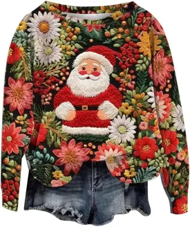 Ugly Christmas Sweatshirts for Women Casual 2024 Long Sleeve Xmas Print Pullover Shirts Crew Neck Sweaters