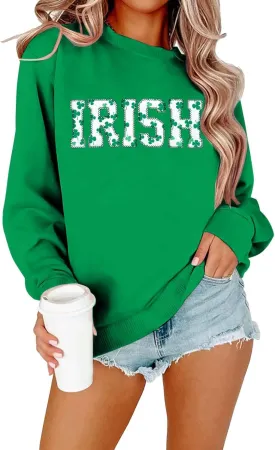 VVNTY St. Patrick's Day Sweatshirt for Women: Embroidered Lucky Shamrock Graphic Tee Shirts Paddy's Day Pullover Tops