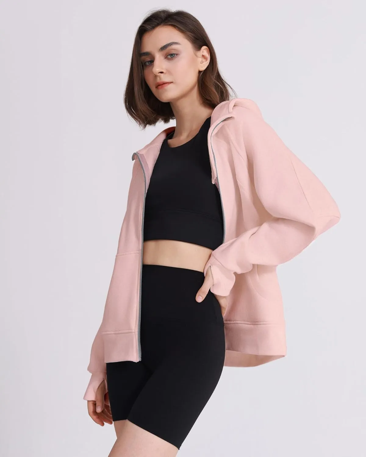 Womens Fleece Lined Half Zip Pullover Cotton Winter Warm Scuba Sweatshirt for Women with Thumbhole Pocket
