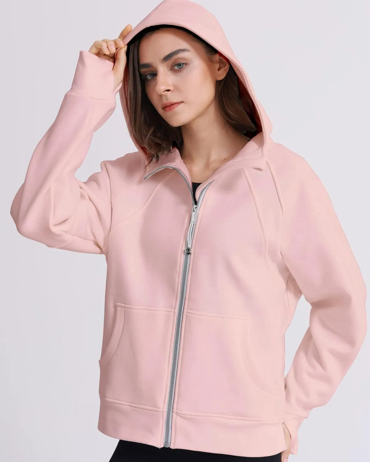 Womens Fleece Lined Half Zip Pullover Cotton Winter Warm Scuba Sweatshirt for Women with Thumbhole Pocket